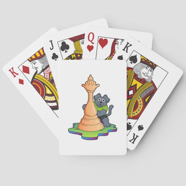 Dog at Chess with Chess piece Queen Poker Cards (Back)