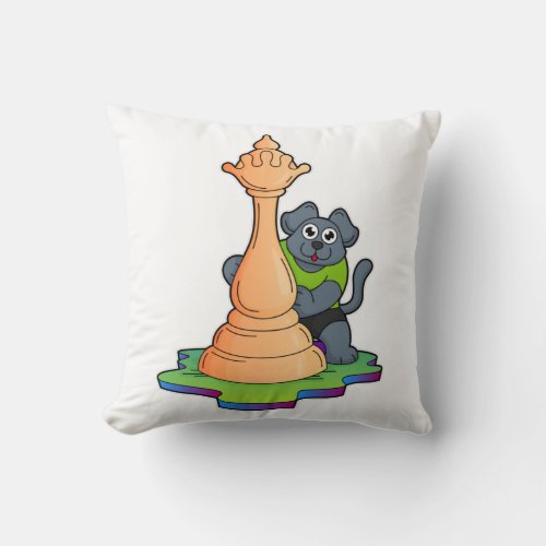 Dog at Chess with Chess piece Queen Throw Pillow