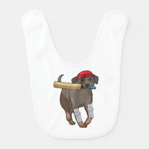 Dog at Cricket with Cricket bat Baby Bib