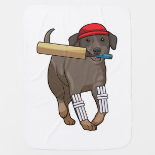 Dog at Cricket with Cricket bat Baby Blanket