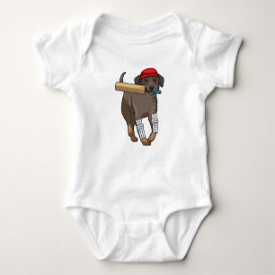 Dog at Cricket with Cricket bat Baby Bodysuit