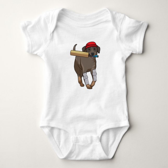 Dog at Cricket with Cricket bat Baby Bodysuit (Front)