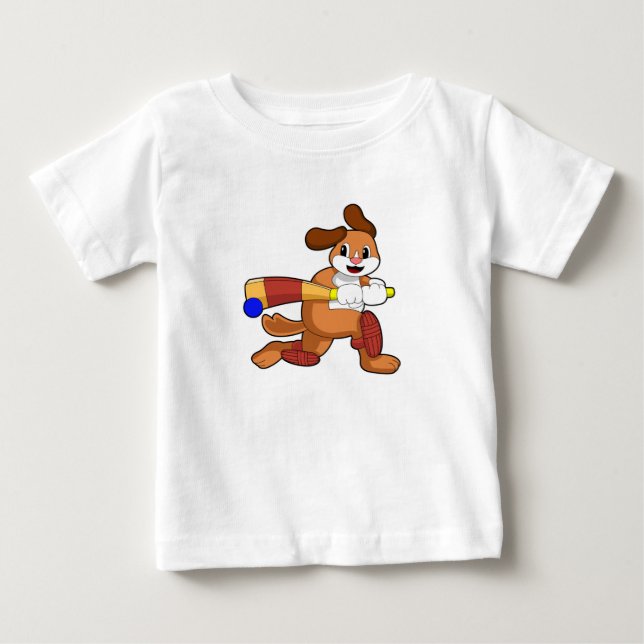 Dog at Cricket with Cricket bat Baby T-Shirt (Front)
