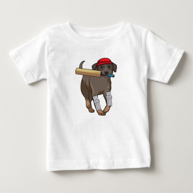 Dog at Cricket with Cricket bat Baby T-Shirt (Front)