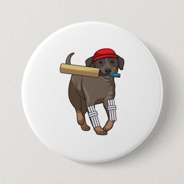 Dog at Cricket with Cricket bat Button (Front)