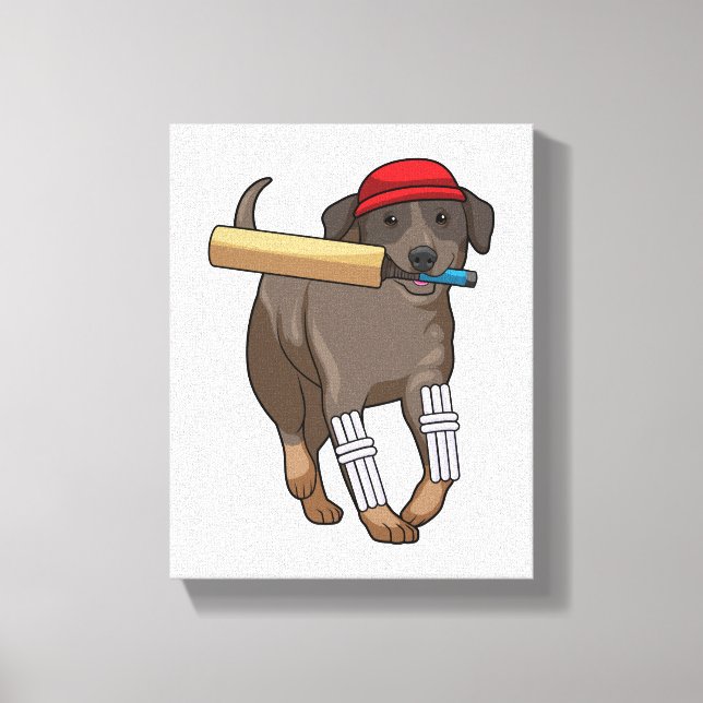 Dog at Cricket with Cricket bat Canvas Print (Front)