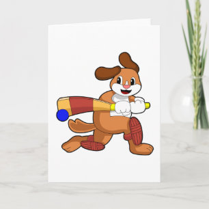 Dog at Cricket with Cricket bat Card