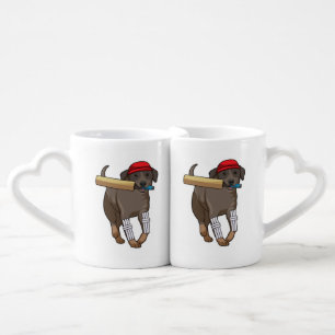 Dog at Cricket with Cricket bat Coffee Mug Set