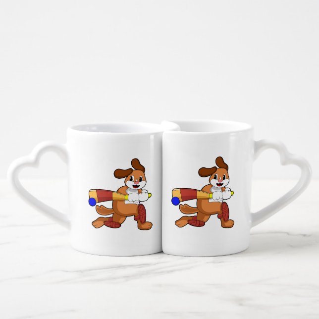 Dog at Cricket with Cricket bat Coffee Mug Set (Front Nesting)