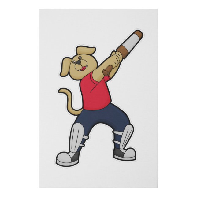 Dog at Cricket with Cricket bat Faux Canvas Print (Front)