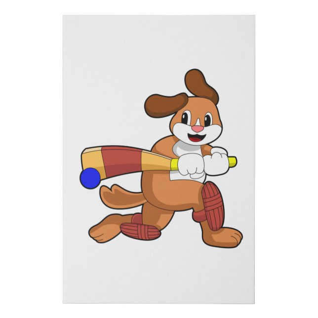 Dog at Cricket with Cricket bat Faux Canvas Print (Front)