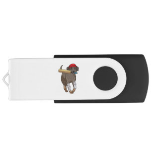 Dog at Cricket with Cricket bat Flash Drive