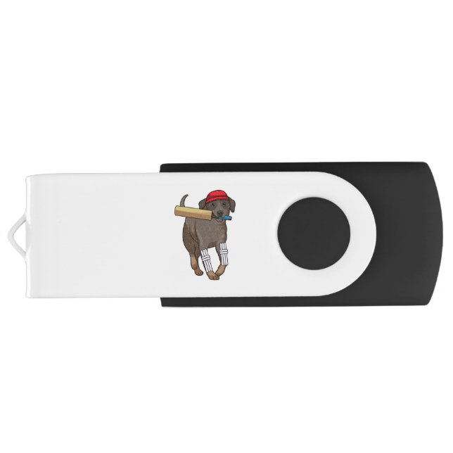 Dog at Cricket with Cricket bat Flash Drive (Back)