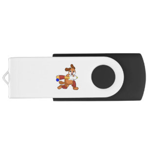 Dog at Cricket with Cricket bat Flash Drive