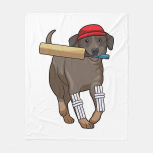 Dog at Cricket with Cricket bat Fleece Blanket