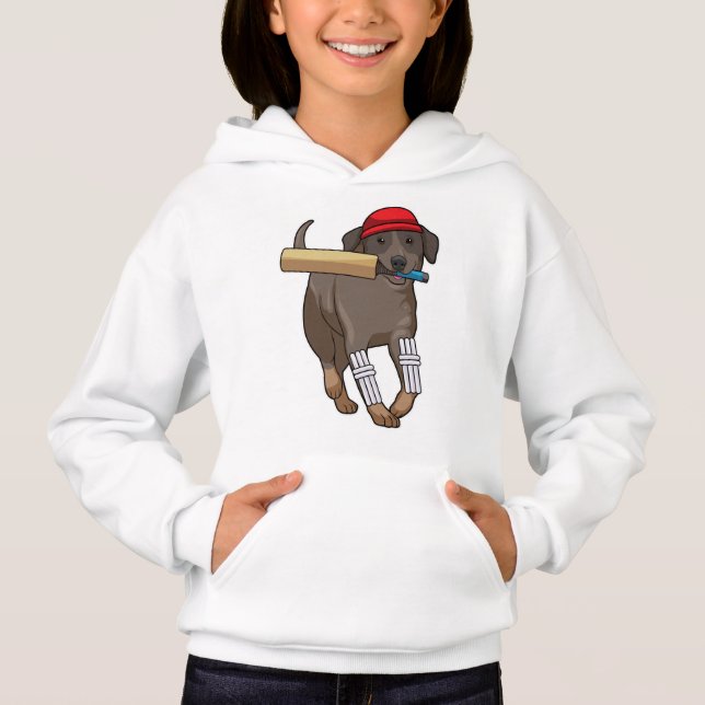 Dog at Cricket with Cricket bat Hoodie (Front)
