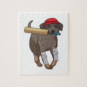 Dog at Cricket with Cricket bat Jigsaw Puzzle