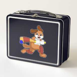 Dog at Cricket with Cricket bat Metal Lunch Box