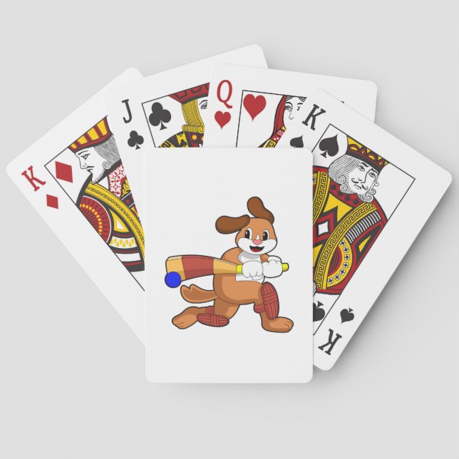 Dog at Cricket with Cricket bat Poker Cards (Back)