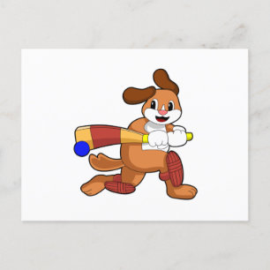 Dog at Cricket with Cricket bat Postcard