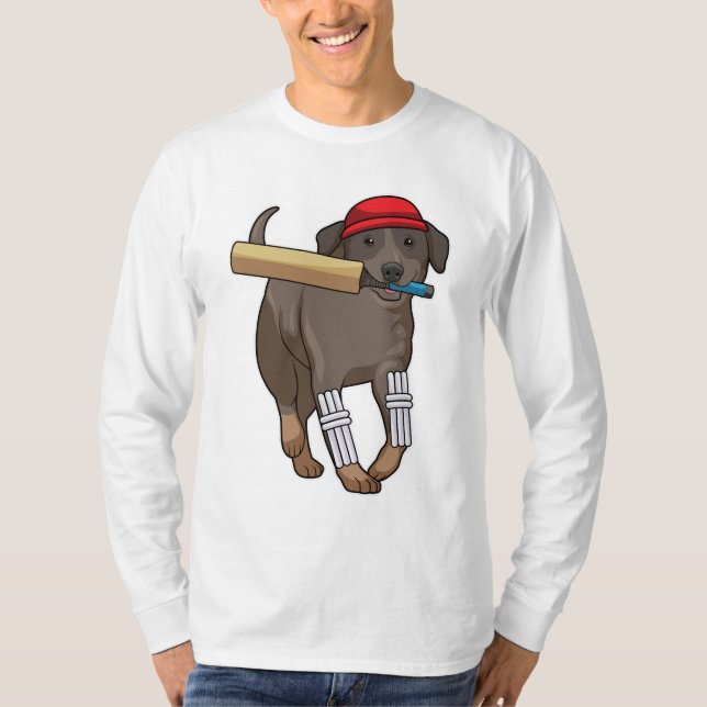 Dog at Cricket with Cricket bat T-Shirt (Front)