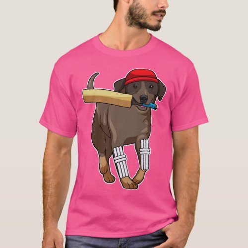 Dog at Cricket with Cricket bat  T_Shirt