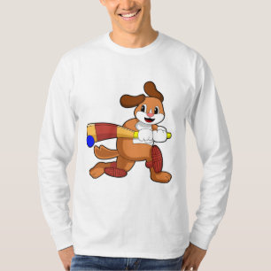 Dog at Cricket with Cricket bat T-Shirt