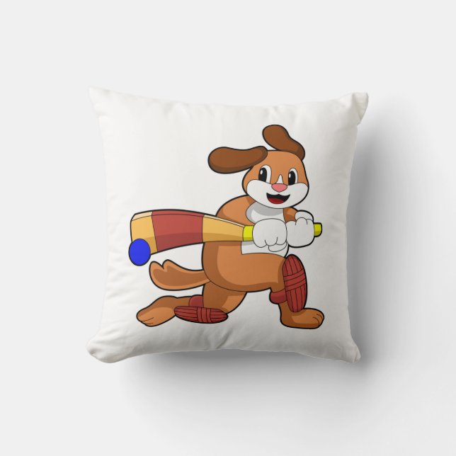 Dog at Cricket with Cricket bat Throw Pillow (Front)