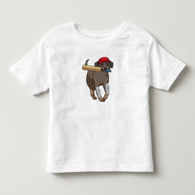 Dog at Cricket with Cricket bat Toddler T-shirt (Front)