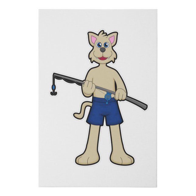 Dog at Fishing with Fishing rod & Fish Faux Canvas Print (Front)