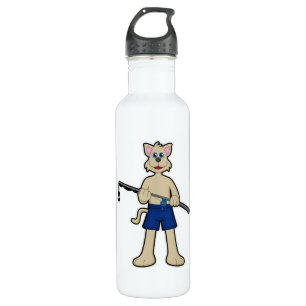 Dog at Fishing with Fishing rod & Fish Stainless Steel Water Bottle