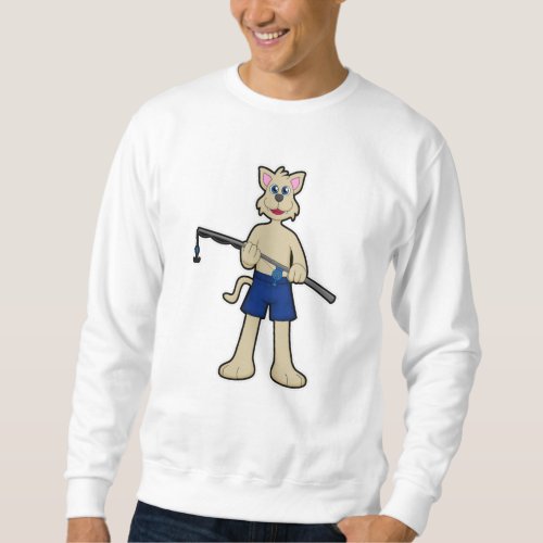 Dog at Fishing with Fishing rod  Fish Sweatshirt