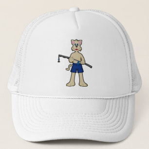 Dog at Fishing with Fishing rod & Fish Trucker Hat