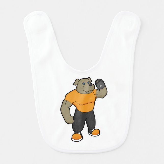 Dog at Fitness with Dumbbell Baby Bib (Front)