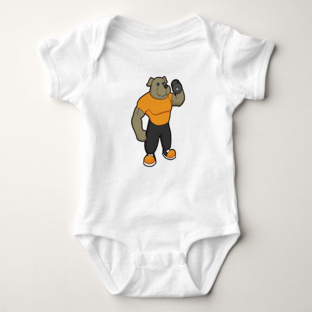Dog at Fitness with Dumbbell Baby Bodysuit (Front)