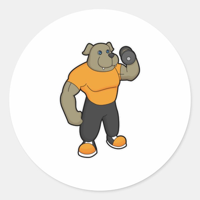 Dog at Fitness with Dumbbell Classic Round Sticker (Front)