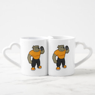 Dog at Fitness with Dumbbell Coffee Mug Set