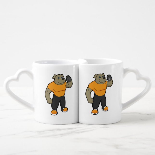 Dog at Fitness with Dumbbell Coffee Mug Set (Front Nesting)