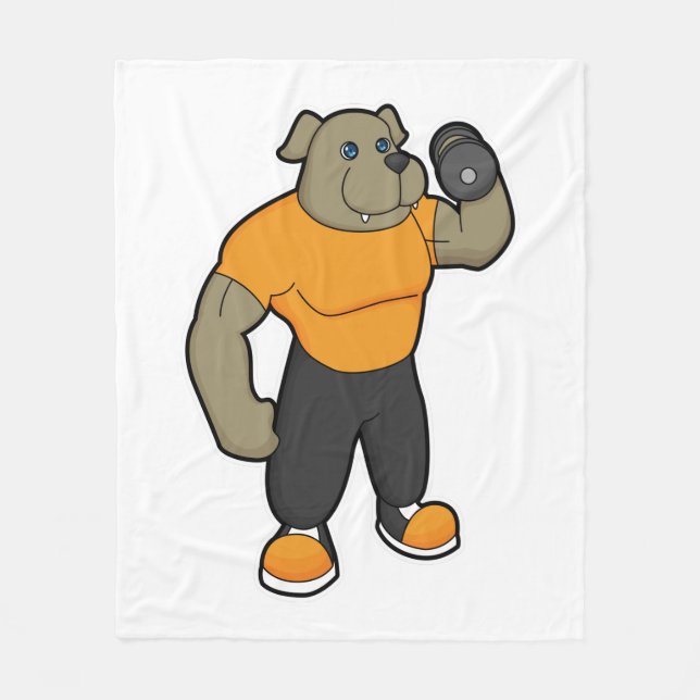 Dog at Fitness with Dumbbell Fleece Blanket (Front)