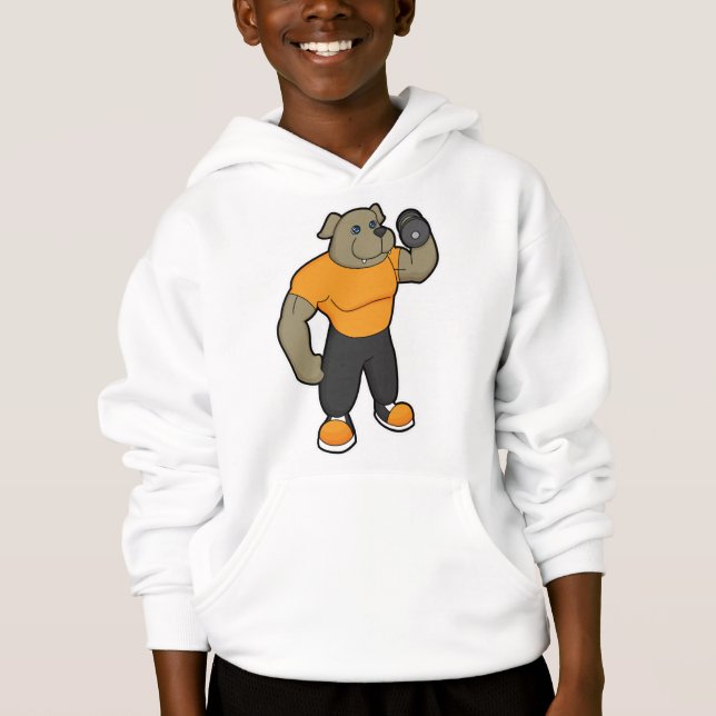 Dog at Fitness with Dumbbell Hoodie (Front)
