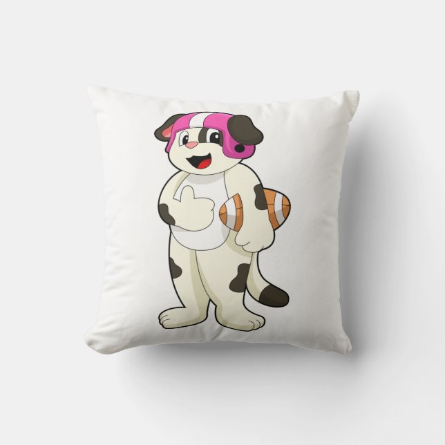 Dog at Football Sports Throw Pillow (Front)