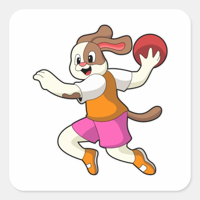 Dog at Handball player with Handball Square Sticker (Front)