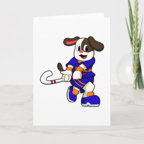 Dog at Hockey with Hockey stick Card