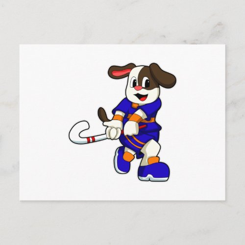 Dog at Hockey with Hockey stick Postcard