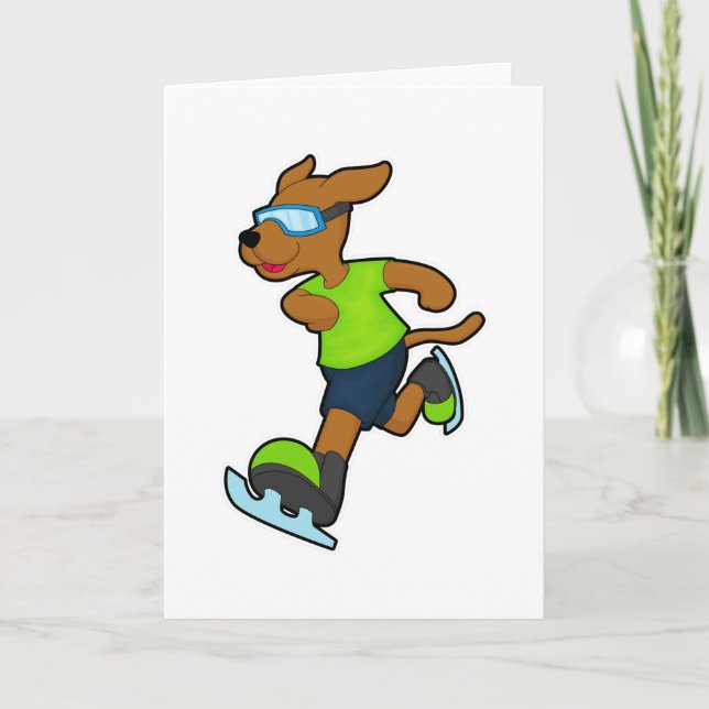 Dog at Ice skating with Goggles Card (Front)