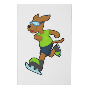 Dog at Ice skating with Goggles Faux Canvas Print
