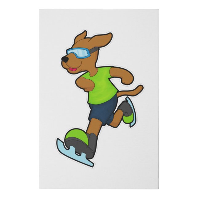 Dog at Ice skating with Goggles Faux Canvas Print (Front)