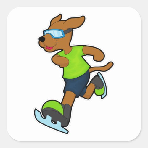 Dog at Ice skating with Goggles Square Sticker