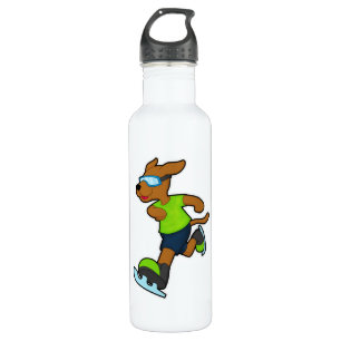 Dog at Ice skating with Goggles Stainless Steel Water Bottle