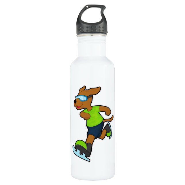 Dog at Ice skating with Goggles Stainless Steel Water Bottle (Front)